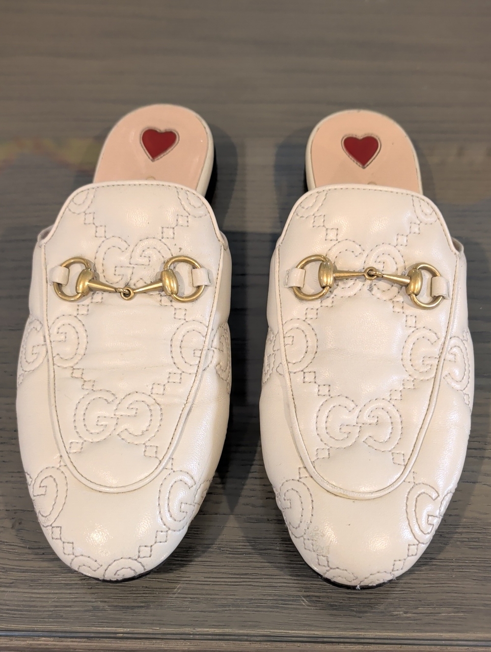 Gucci White Leather Horsebit Backless Mules